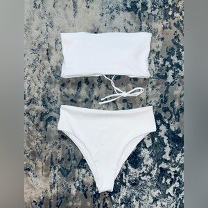 White Strapless High Waisted Bikini Set